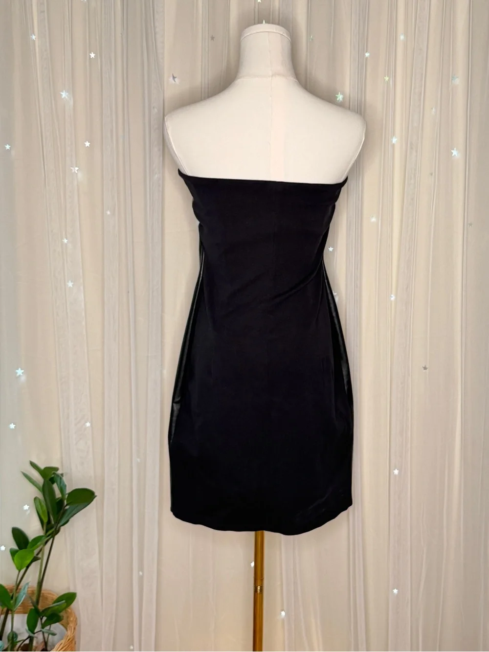 New Wolford Jo Black Faux Leather Panel Strapless Dress Stretch Fit Jersey Back